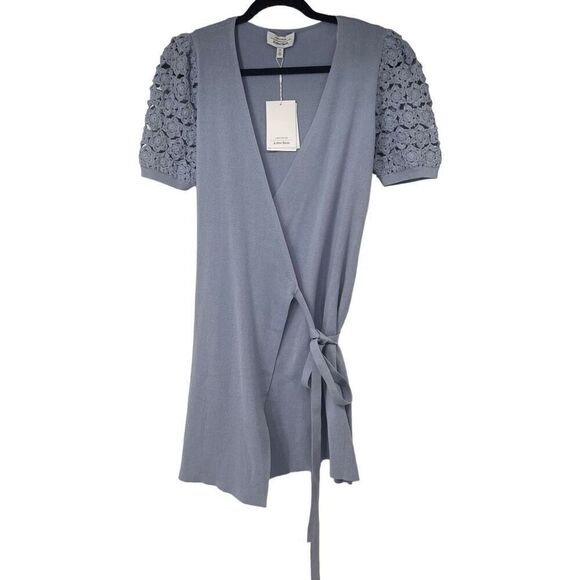 & Other Stories Light Blue Crochet Sleeves Knit Wrap Dress Sz S Women’s NWT‎ - Picture 4 of 9